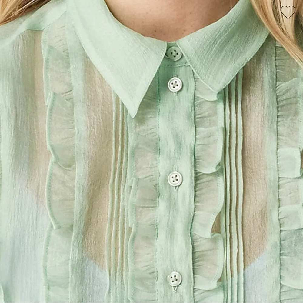 NWT JCrew Sheer ruffle-trim button-up top - Picture 4 of 5